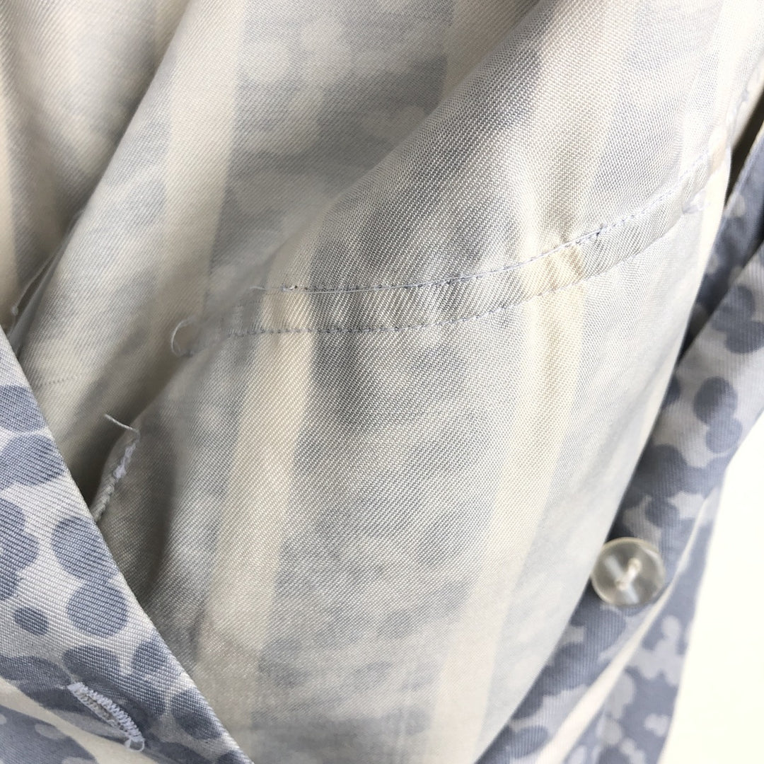 SILK ICON All-over Stripe Pattern Short-Sleeve Open Collar Silk Shirt Box Shirt Women's Size L silk Blue type light blue Vintage Second Hand