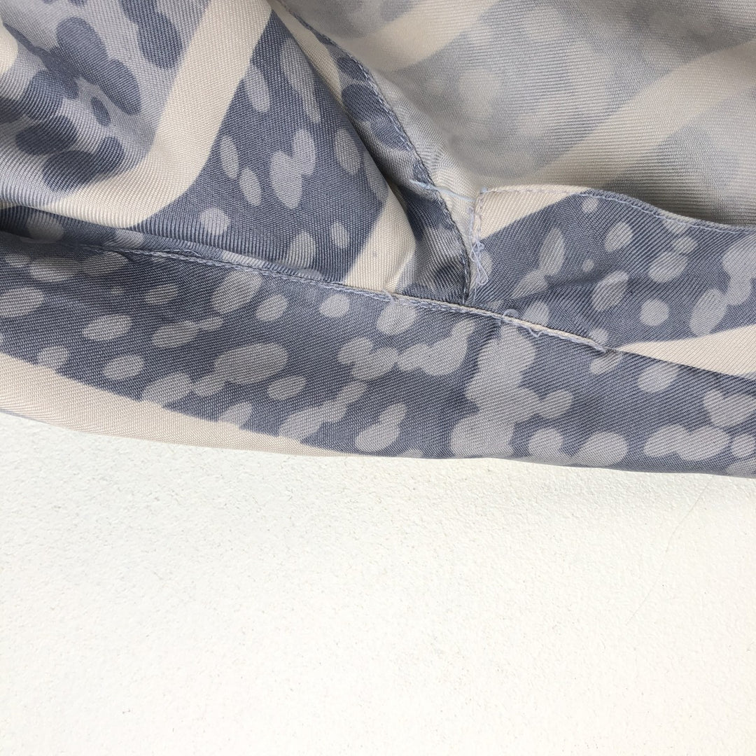 SILK ICON All-over Stripe Pattern Short-Sleeve Open Collar Silk Shirt Box Shirt Women's Size L silk Blue type light blue Vintage Second Hand