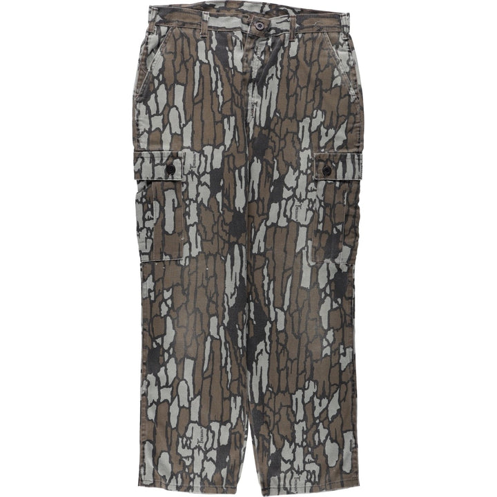 Walls Camouflage Pattern Treebark Camo Cargo Pants, Made in USA, Men's W36 (approx.) polyester brown type Vintage Second Hand