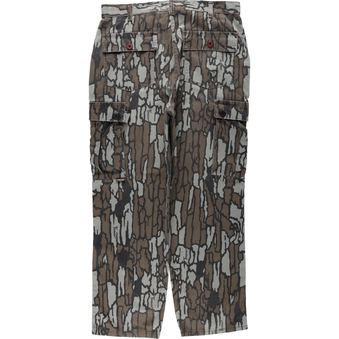 Walls Camouflage Pattern Treebark Camo Cargo Pants, Made in USA, Men's W36 (approx.) polyester brown type Vintage Second Hand