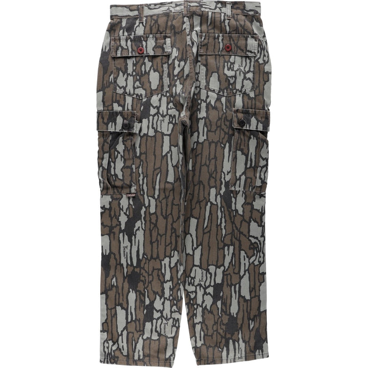 Walls Camouflage Pattern Treebark Camo Cargo Pants, Made in USA, Men's W36 (approx.) polyester brown type Vintage Second Hand