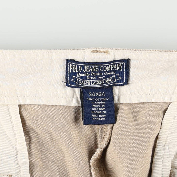 2000'S Ralph Lauren POLO JEANS COMPANY Chino Pants, Men's Size W34 (approx.) cotton Beige type Vintage Second Hand