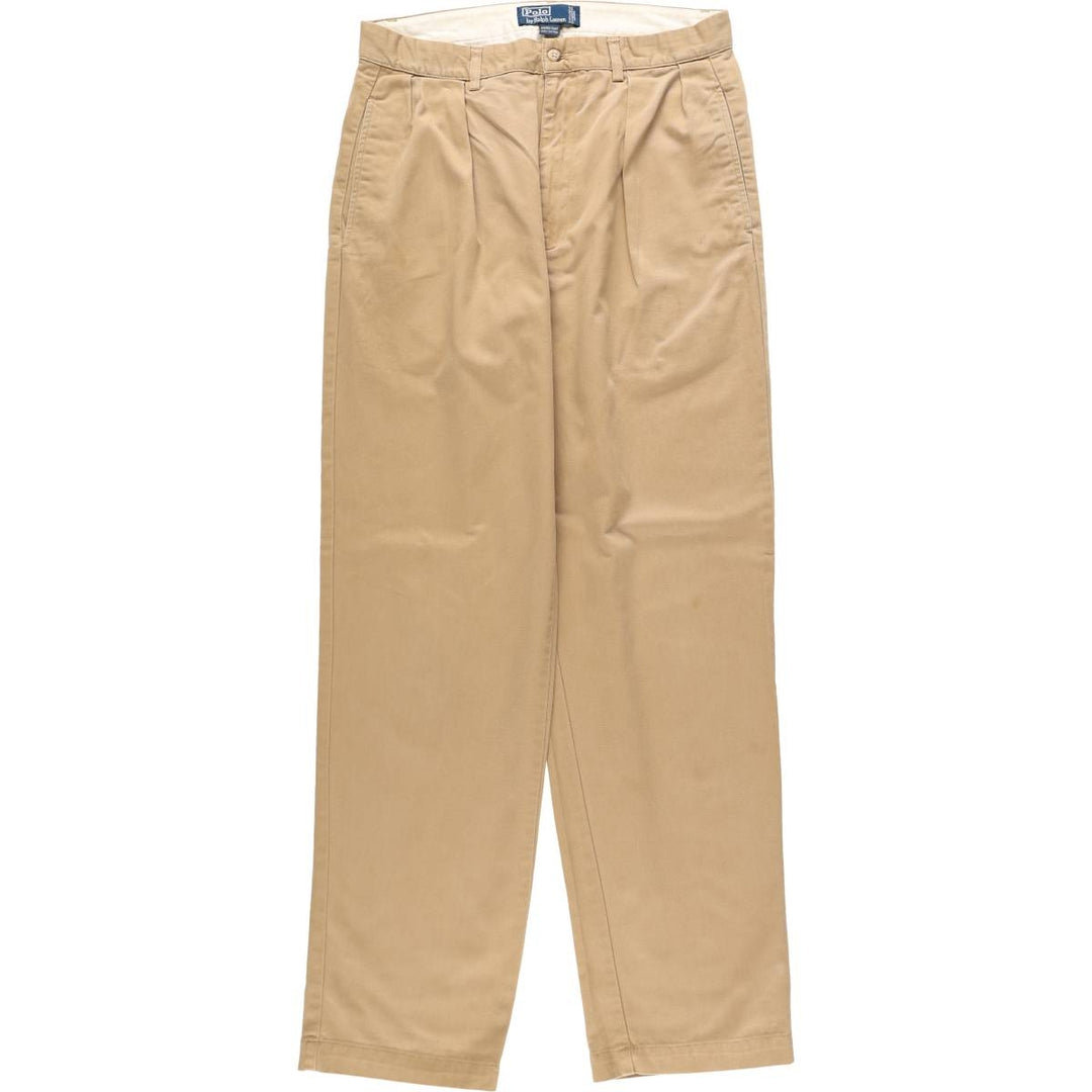 Ralph Lauren POLO by Ralph Lauren ANDREW PANT, two-pleat chino pants, men's, W32 equivalent cotton beige type brown Vintage Second Hand