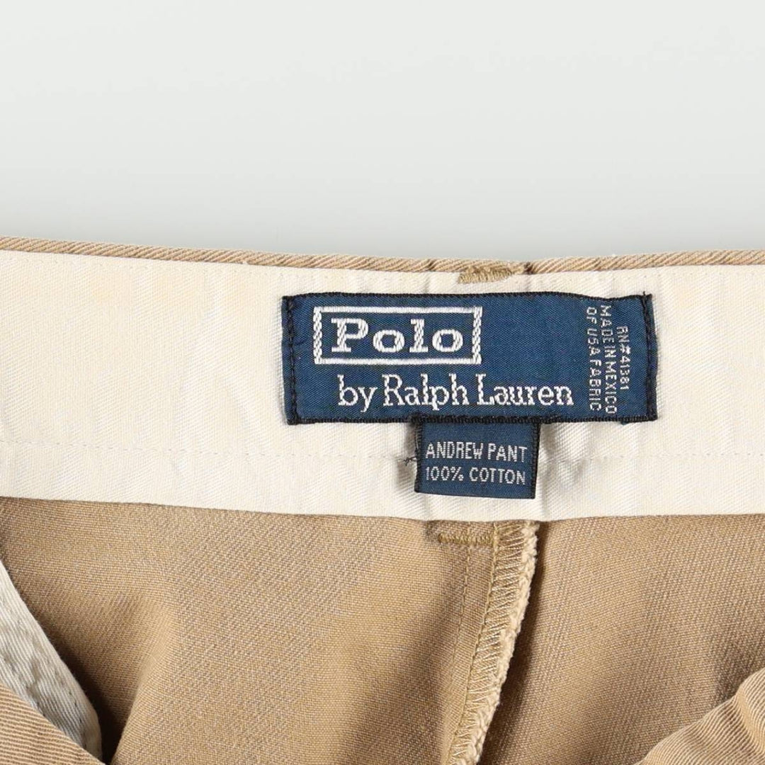 Ralph Lauren POLO by Ralph Lauren ANDREW PANT, two-pleat chino pants, men's, W32 equivalent cotton beige type brown Vintage Second Hand