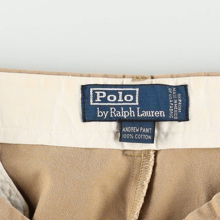 Ralph Lauren POLO by Ralph Lauren ANDREW PANT, two-pleat chino pants, men's, W32 equivalent cotton beige type brown Vintage Second Hand