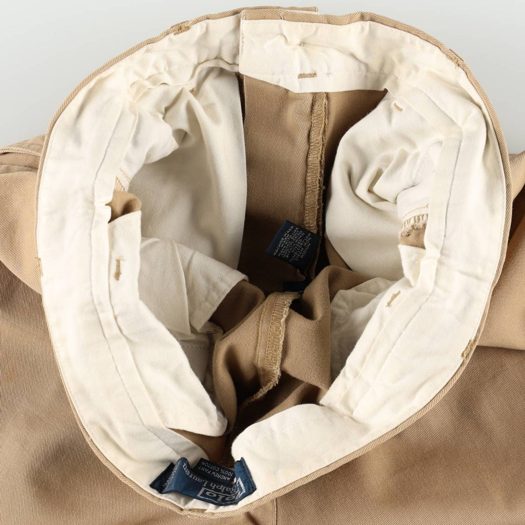 Ralph Lauren POLO by Ralph Lauren ANDREW PANT, two-pleat chino pants, men's, W32 equivalent cotton beige type brown Vintage Second Hand