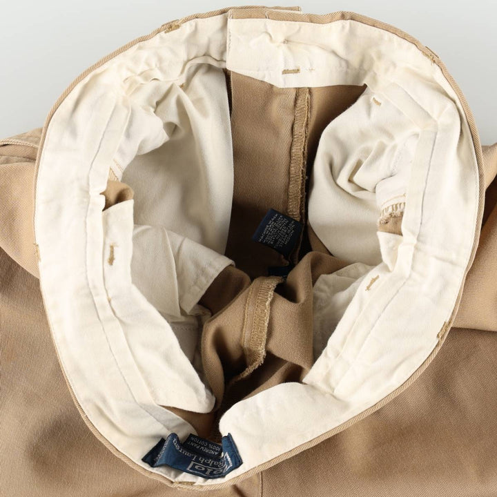 Ralph Lauren POLO by Ralph Lauren ANDREW PANT, two-pleat chino pants, men's, W32 equivalent cotton beige type brown Vintage Second Hand