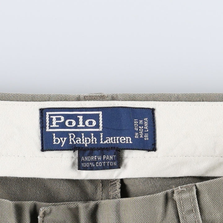 Ralph Lauren POLO by Ralph Lauren ANDREW PANT, two-pleat chino pants, men's, W35 equivalent cotton Khaki type brown Vintage Second Hand