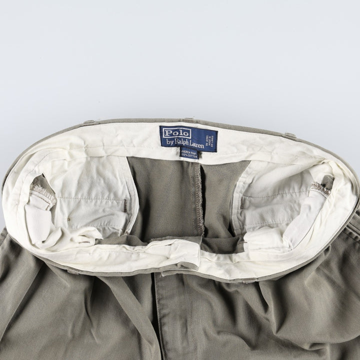Ralph Lauren POLO by Ralph Lauren ANDREW PANT, two-pleat chino pants, men's, W35 equivalent cotton Khaki type brown Vintage Second Hand