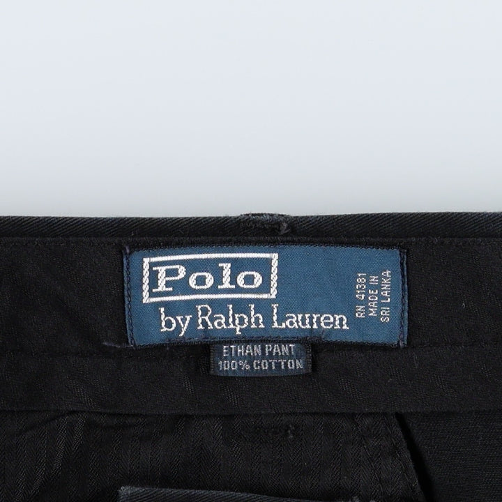 Ralph Lauren POLO by Ralph Lauren ETHAN PANT, two-pleat chino pants, men's size W35 cotton black type Vintage Second Hand