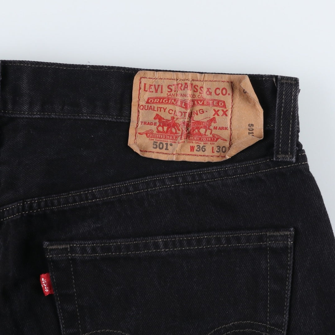 Levi's 501 Straight Leg Button-Fly Black Denim Pants, Men's Size 36 (approx.) cotton black type Vintage Second Hand