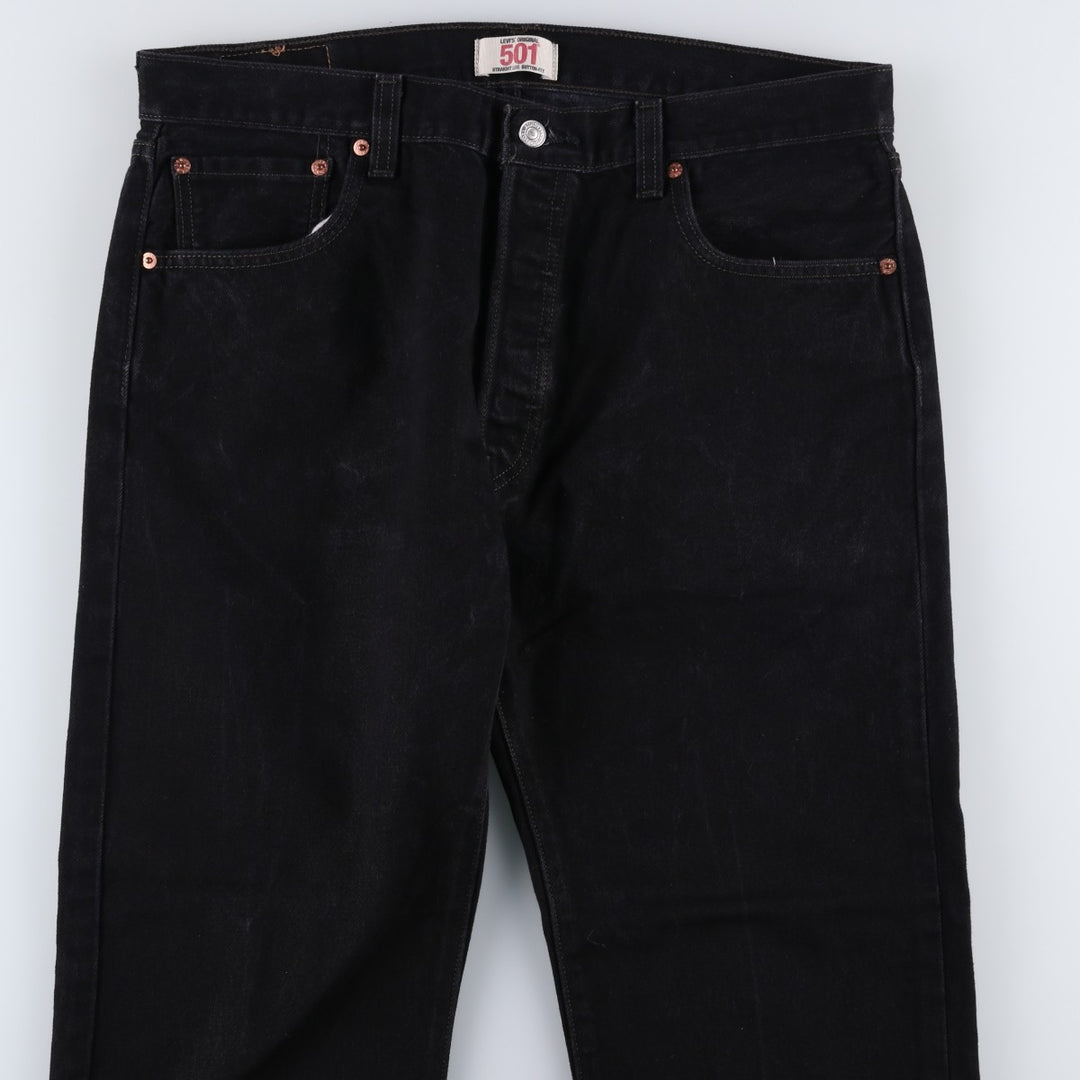 Levi's 501 Straight Leg Button-Fly Black Denim Pants, Men's Size 36 (approx.) cotton black type Vintage Second Hand