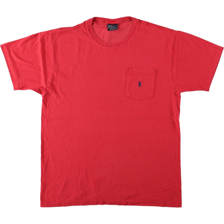 Ralph Lauren POLO by Ralph Lauren Short-Sleeve T-Shirt with One-Point Logo Pocket, Men's Size S (approx.) cotton red type Vintage Second Hand