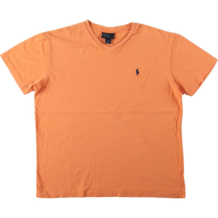 Ralph Lauren POLO by Ralph Lauren V-neck short-sleeved T-shirt with a single logo, men's size M (approx.) cotton orange type Vintage Second Hand