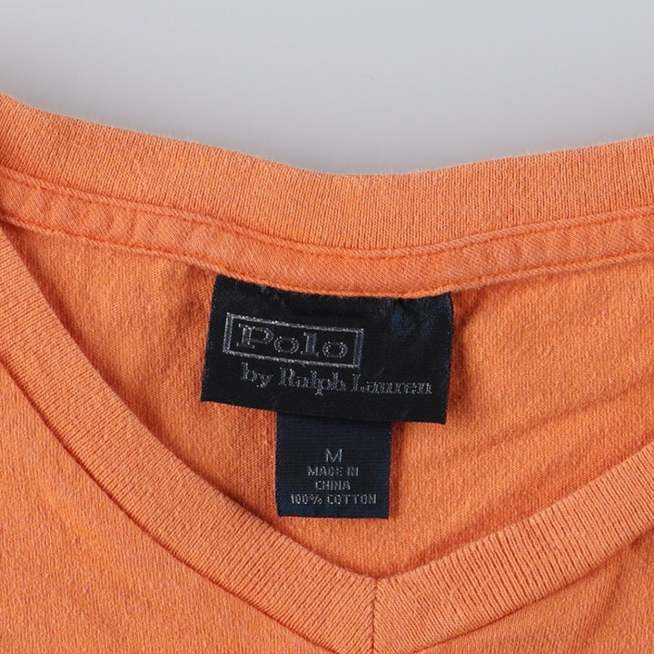 Ralph Lauren POLO by Ralph Lauren V-neck short-sleeved T-shirt with a single logo, men's size M (approx.) cotton orange type Vintage Second Hand