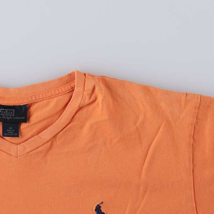 Ralph Lauren POLO by Ralph Lauren V-neck short-sleeved T-shirt with a single logo, men's size M (approx.) cotton orange type Vintage Second Hand