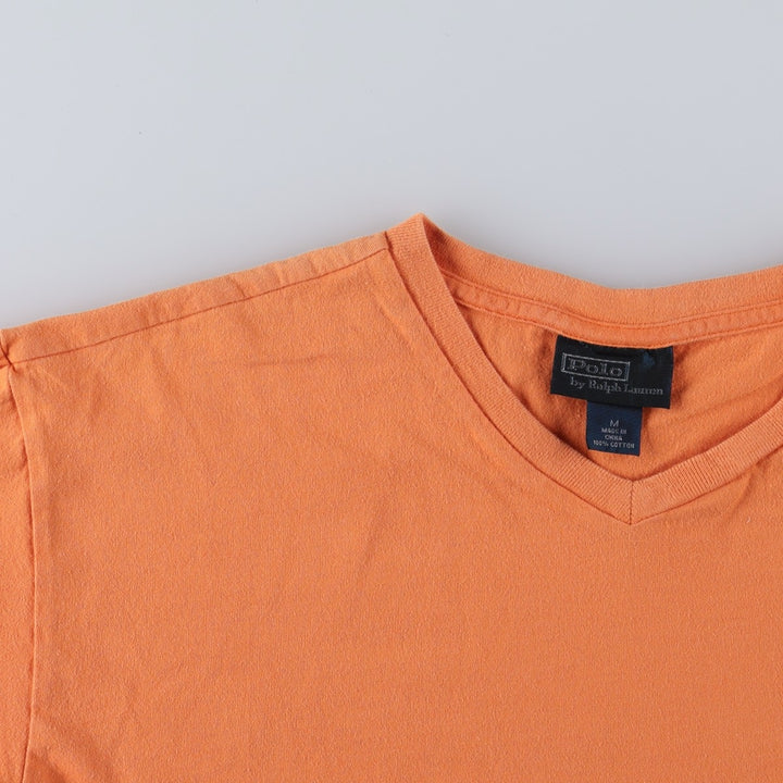 Ralph Lauren POLO by Ralph Lauren V-neck short-sleeved T-shirt with a single logo, men's size M (approx.) cotton orange type Vintage Second Hand
