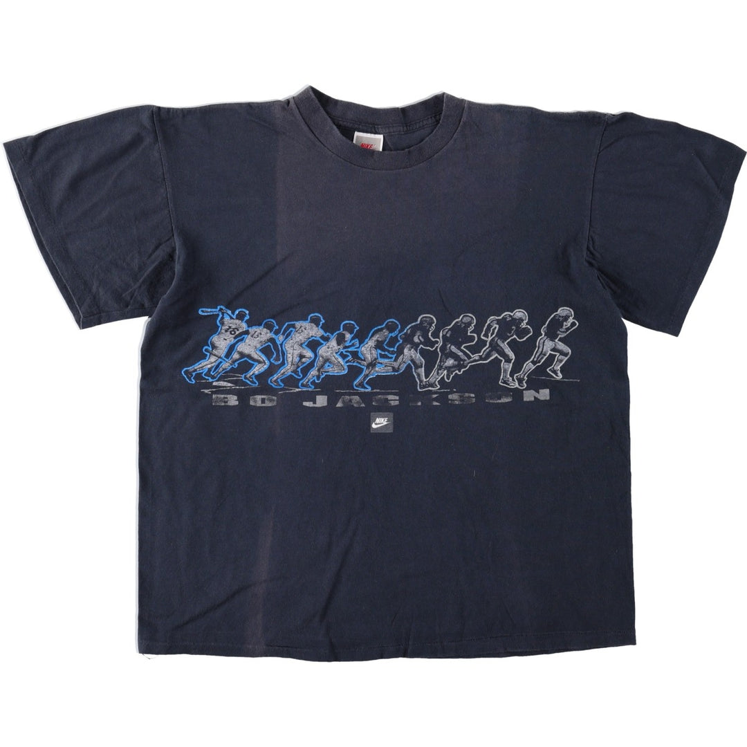 90'S Nike Bo Jackson sports t-shirt, silver tag, made in USA, men's size L equivalent, vintage. cotton navy blue type Vintage Second Hand