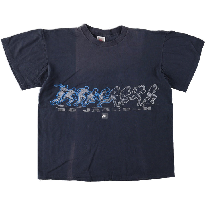 90'S Nike Bo Jackson sports t-shirt, silver tag, made in USA, men's size L equivalent, vintage. cotton navy blue type Vintage Second Hand