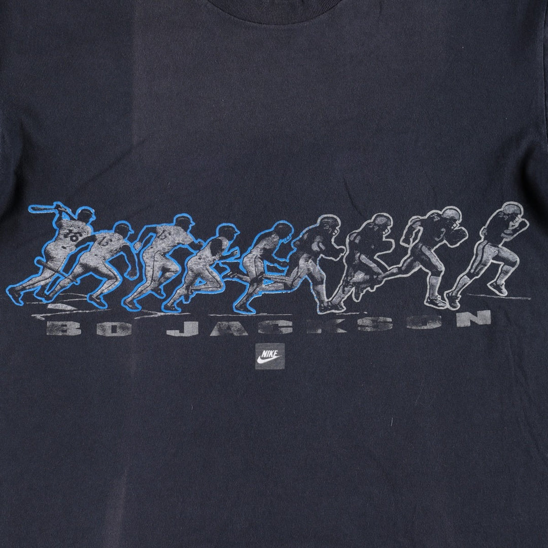 90'S Nike Bo Jackson sports t-shirt, silver tag, made in USA, men's size L equivalent, vintage. cotton navy blue type Vintage Second Hand