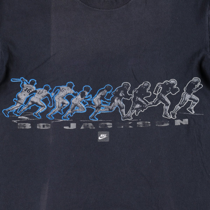 90'S Nike Bo Jackson sports t-shirt, silver tag, made in USA, men's size L equivalent, vintage. cotton navy blue type Vintage Second Hand