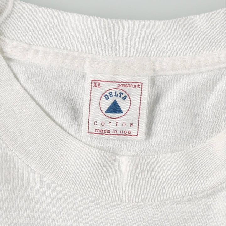 90'S Delta Print College T-Shirt, Made in USA, Men's XL (approx.), Vintage cotton white type Vintage Second Hand