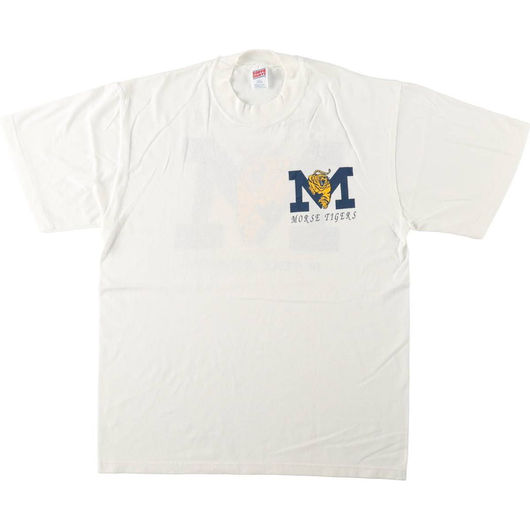 90'S Sofie Tiger Pattern College T-Shirt, Made in USA, Men's Size L (approx.), Vintage polyester white type Vintage Second Hand