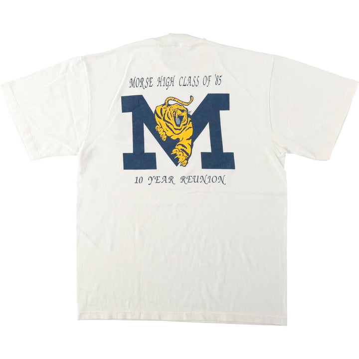 90'S Sofie Tiger Pattern College T-Shirt, Made in USA, Men's Size L (approx.), Vintage polyester white type Vintage Second Hand