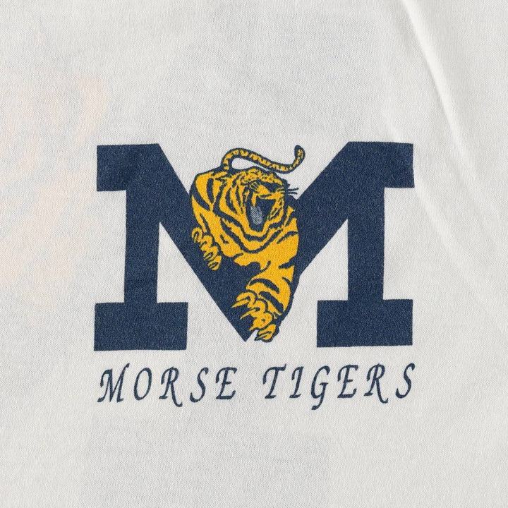 90'S Sofie Tiger Pattern College T-Shirt, Made in USA, Men's Size L (approx.), Vintage polyester white type Vintage Second Hand