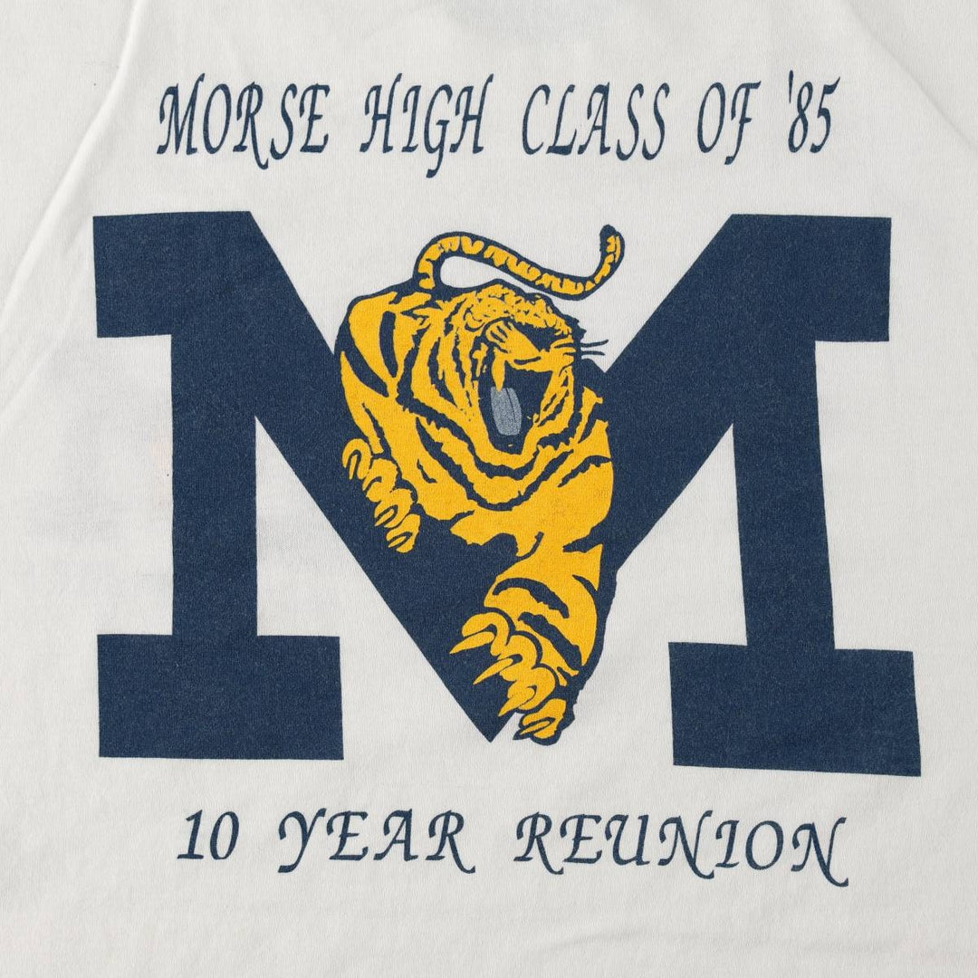 90'S Sofie Tiger Pattern College T-Shirt, Made in USA, Men's Size L (approx.), Vintage polyester white type Vintage Second Hand