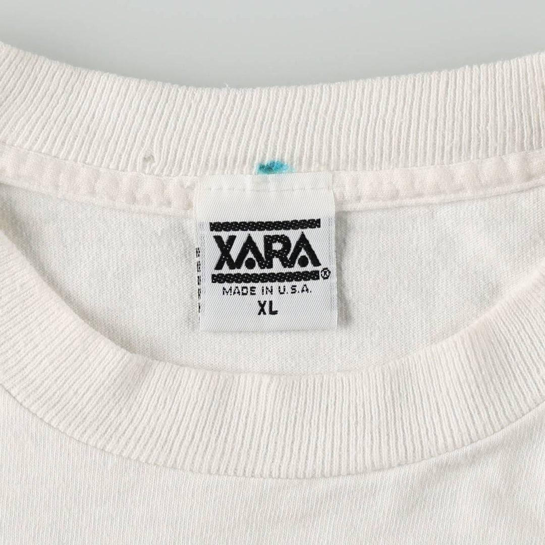 90'S XARA College T-Shirt, Made in USA, Men's XL equivalent, Vintage cotton white type Vintage Second Hand