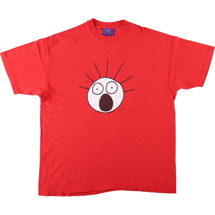 90'S Scared Guy character print t-shirt, men's size XL equivalent, vintage. cotton red type Vintage Second Hand