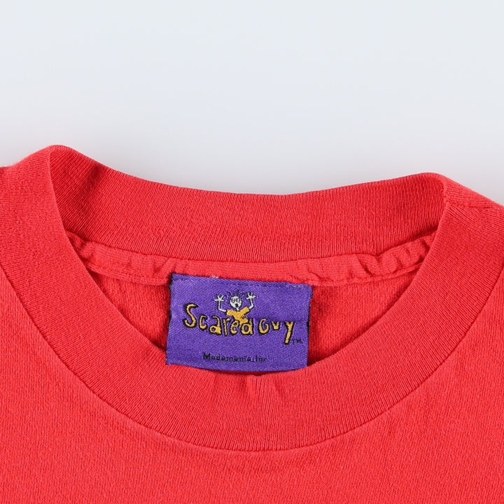 90'S Scared Guy character print t-shirt, men's size XL equivalent, vintage. cotton red type Vintage Second Hand