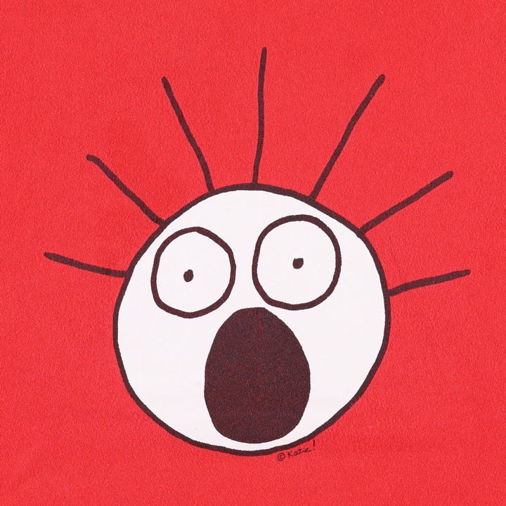 90'S Scared Guy character print t-shirt, men's size XL equivalent, vintage. cotton red type Vintage Second Hand