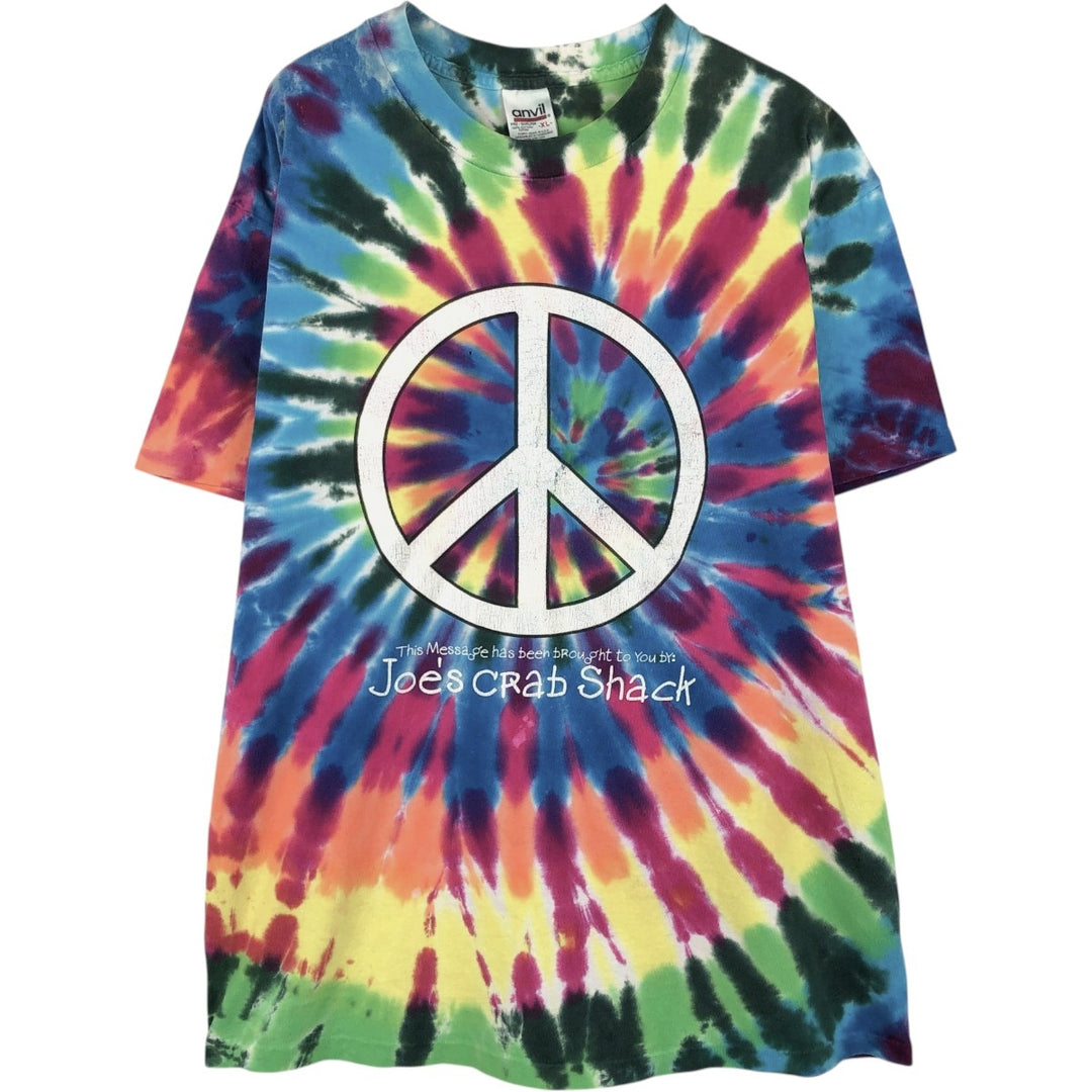 90'S Anvil Tie-Dye Pattern Peace Sign Print T-Shirt, Men's XL (approx.), Vintage cotton Blue type light blue Vintage Second Hand