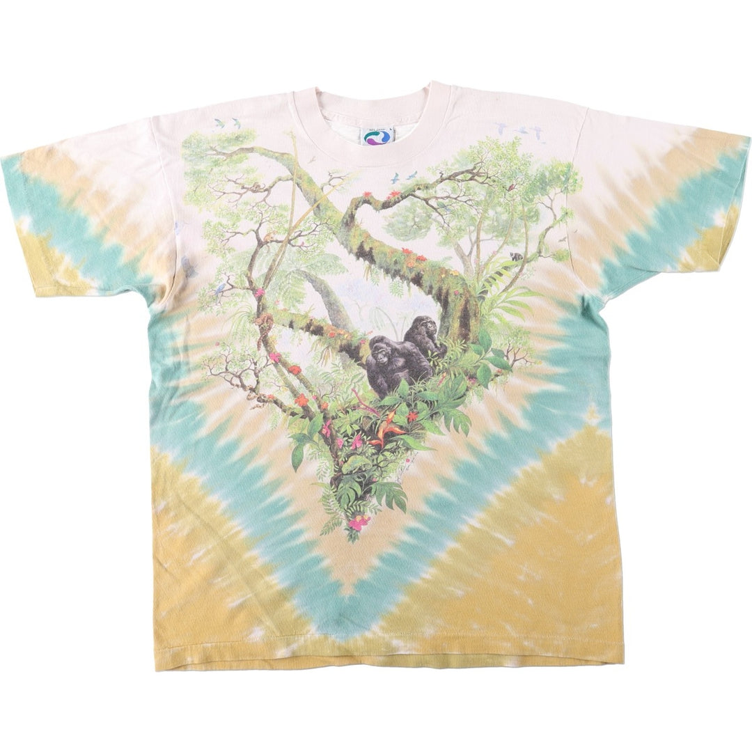 90'S Liquid Blue Tie-Dye Pattern Large Print Animal T-Shirt, Made in USA, Men's Size L (Equivalent), Vintage cotton pink type Vintage Second Hand