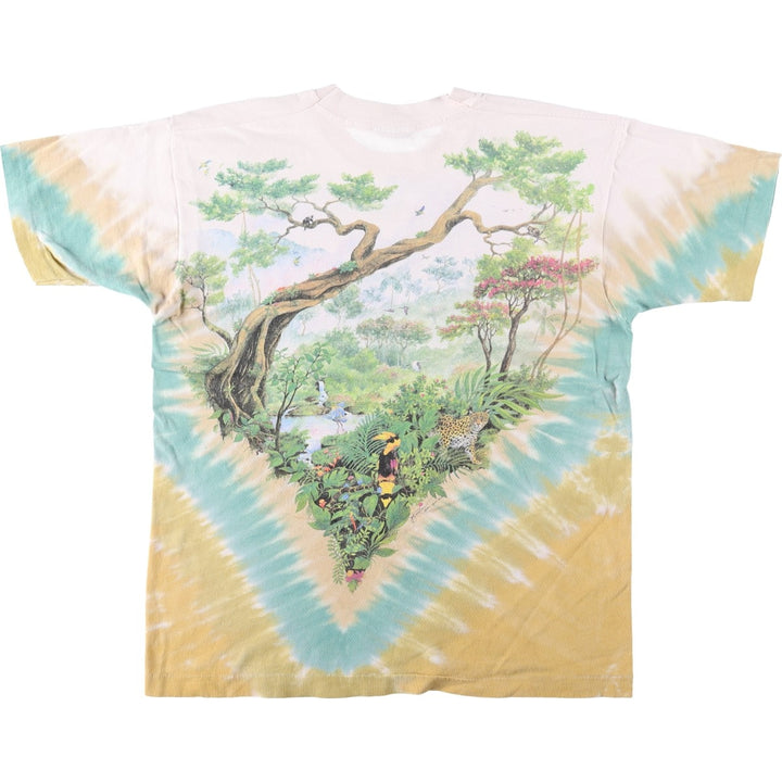 90'S Liquid Blue Tie-Dye Pattern Large Print Animal T-Shirt, Made in USA, Men's Size L (Equivalent), Vintage cotton pink type Vintage Second Hand