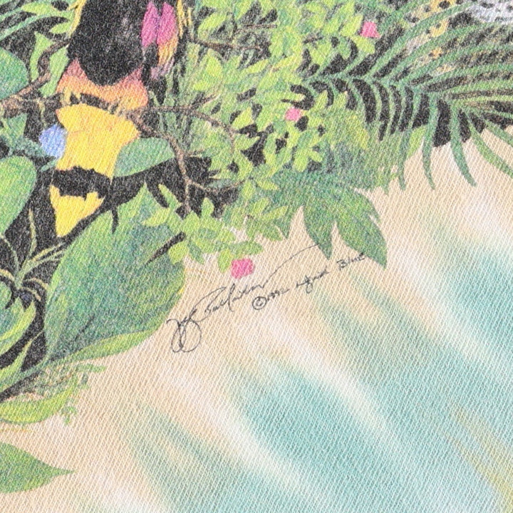 90'S Liquid Blue Tie-Dye Pattern Large Print Animal T-Shirt, Made in USA, Men's Size L (Equivalent), Vintage cotton pink type Vintage Second Hand
