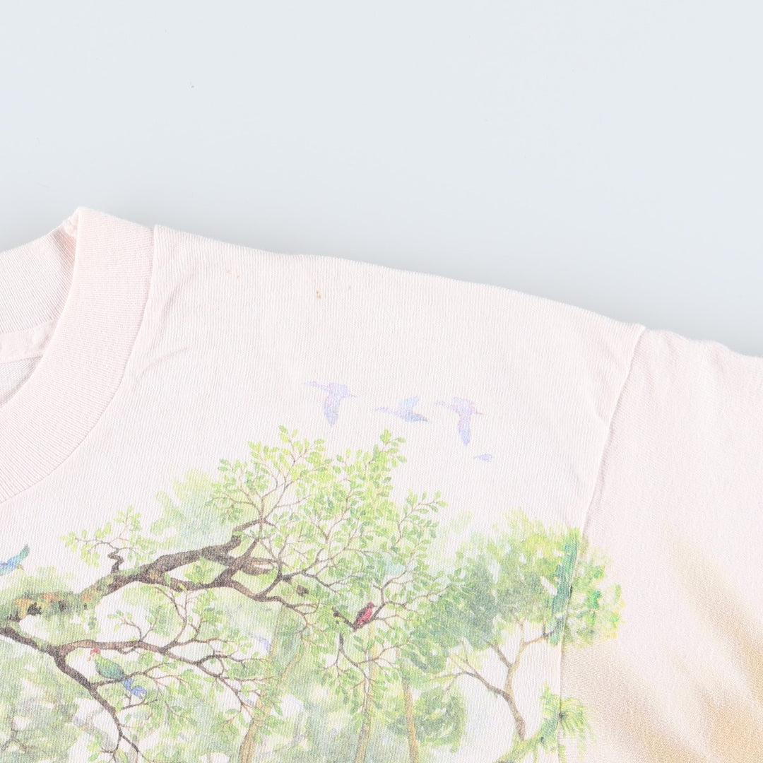 90'S Liquid Blue Tie-Dye Pattern Large Print Animal T-Shirt, Made in USA, Men's Size L (Equivalent), Vintage cotton pink type Vintage Second Hand