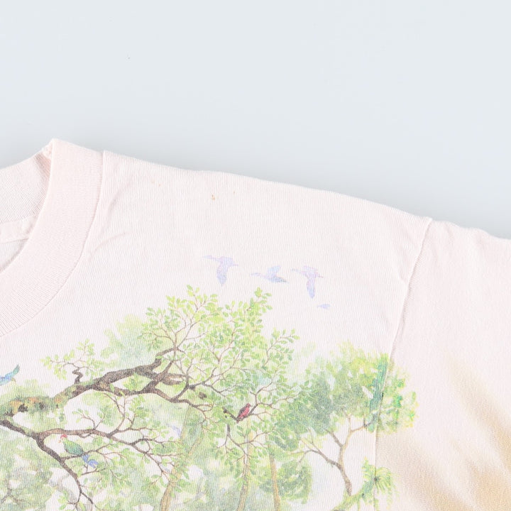 90'S Liquid Blue Tie-Dye Pattern Large Print Animal T-Shirt, Made in USA, Men's Size L (Equivalent), Vintage cotton pink type Vintage Second Hand
