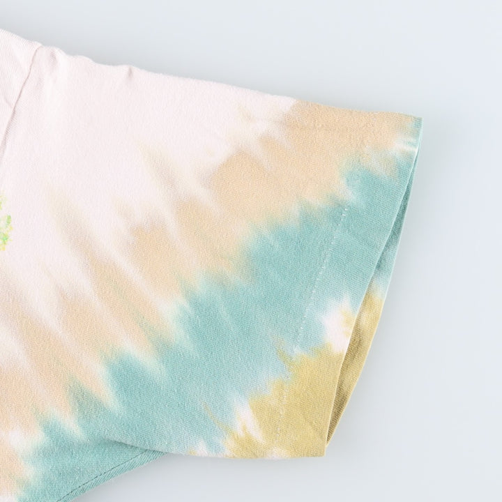 90'S Liquid Blue Tie-Dye Pattern Large Print Animal T-Shirt, Made in USA, Men's Size L (Equivalent), Vintage cotton pink type Vintage Second Hand