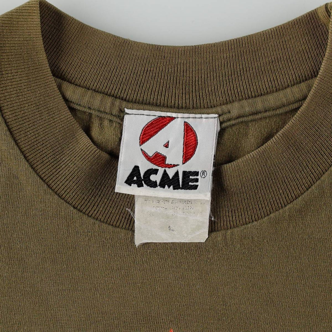 90'S ACME Print T-Shirt, Men's Size S (Equivalent), Vintage cotton Khaki type Vintage Second Hand