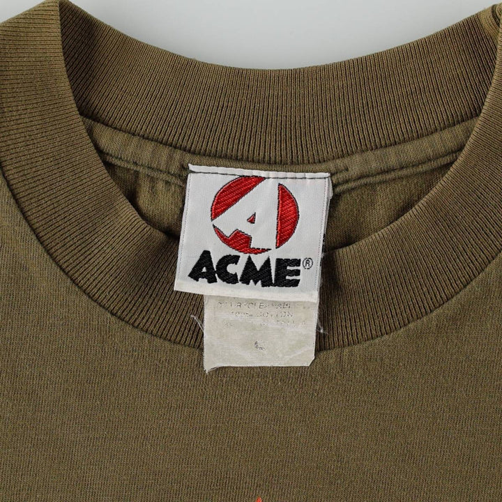 90'S ACME Print T-Shirt, Men's Size S (Equivalent), Vintage cotton Khaki type Vintage Second Hand