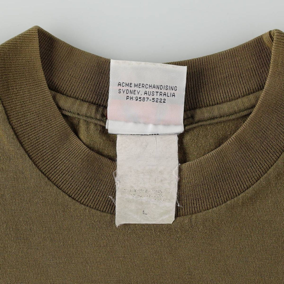 90'S ACME Print T-Shirt, Men's Size S (Equivalent), Vintage cotton Khaki type Vintage Second Hand