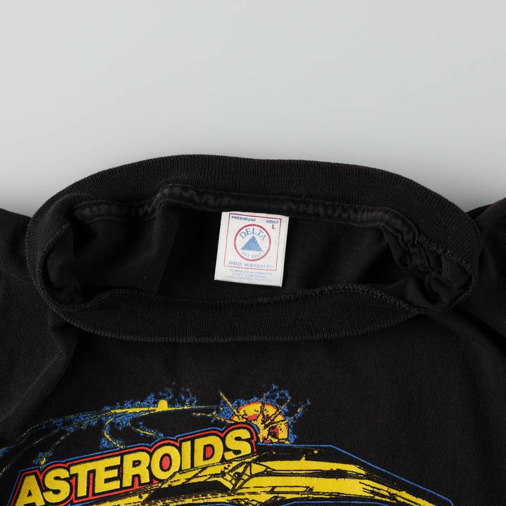 90'S Delta ASTEROIDS Shooting Game Print T-Shirt, Men's Size L (Equivalent), Vintage cotton black type Vintage Second Hand