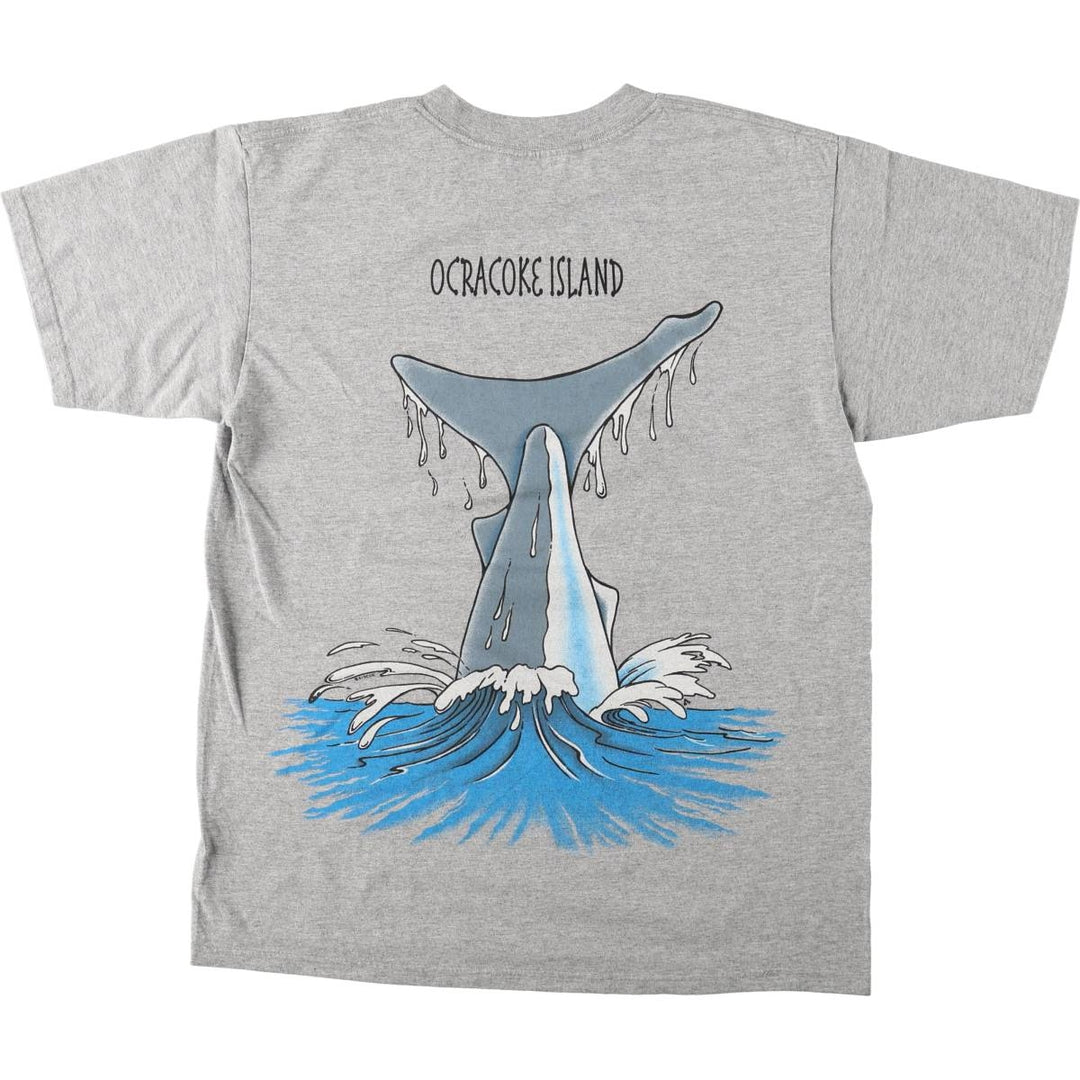 2000'S Anvil Shark Pattern Print T-Shirt, Made in USA, Men's Size L (approx.) cotton gray type Vintage Second Hand