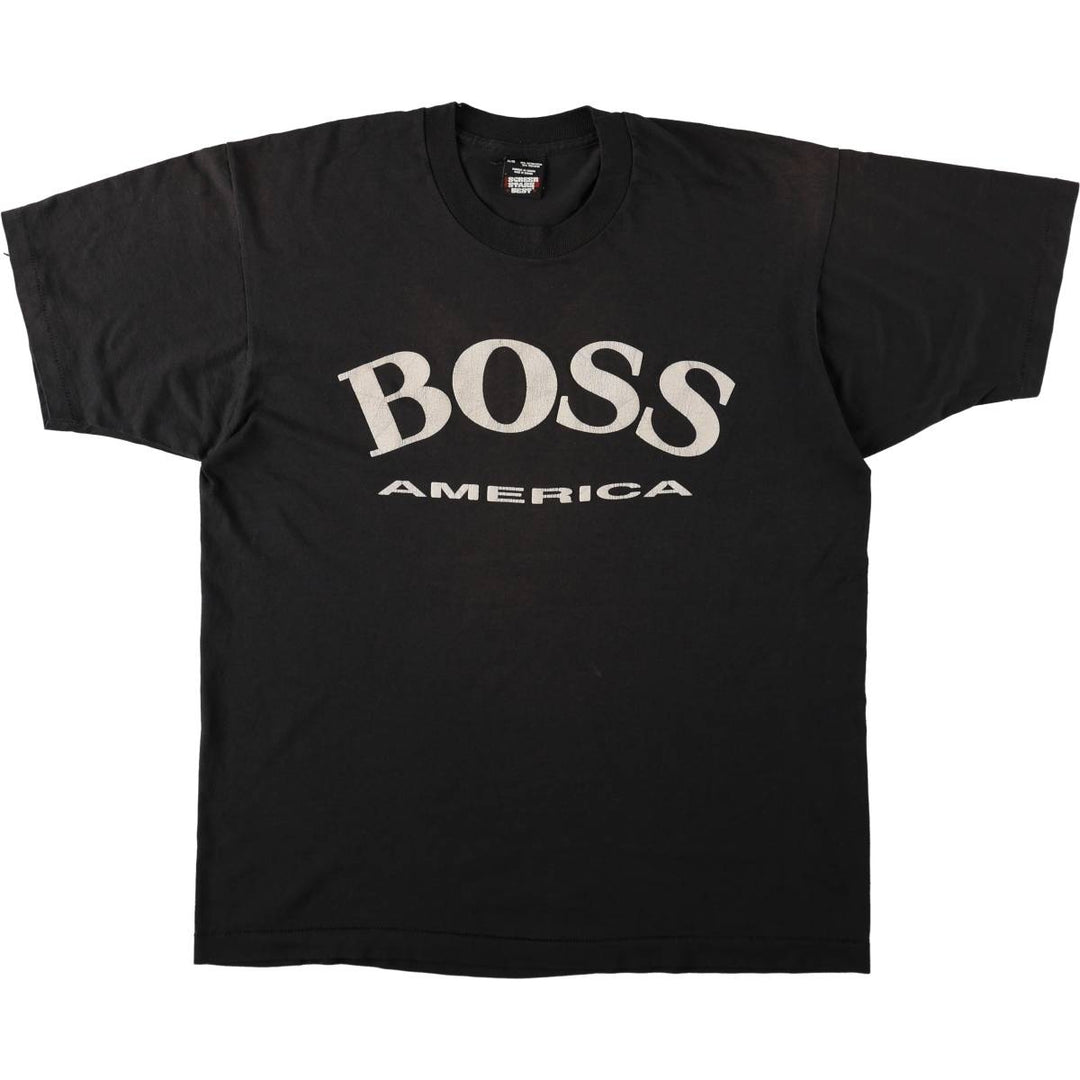 90'S Screen Stars BOSS AMERICA Print T-Shirt, Made in Canada, Men's XL equivalent, Vintage cotton black type Vintage Second Hand