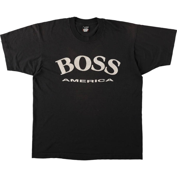 90'S Screen Stars BOSS AMERICA Print T-Shirt, Made in Canada, Men's XL equivalent, Vintage cotton black type Vintage Second Hand