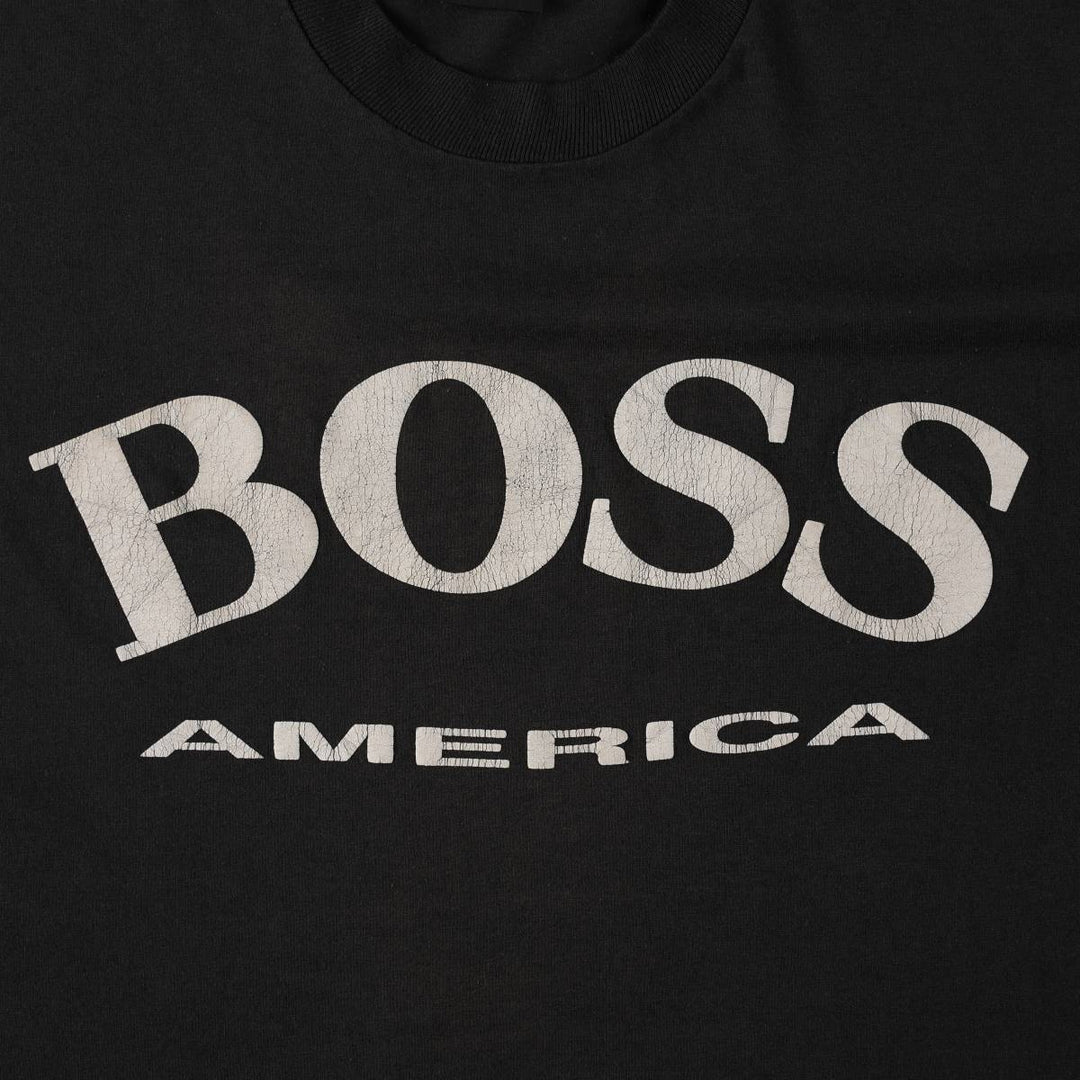 90'S Screen Stars BOSS AMERICA Print T-Shirt, Made in Canada, Men's XL equivalent, Vintage cotton black type Vintage Second Hand