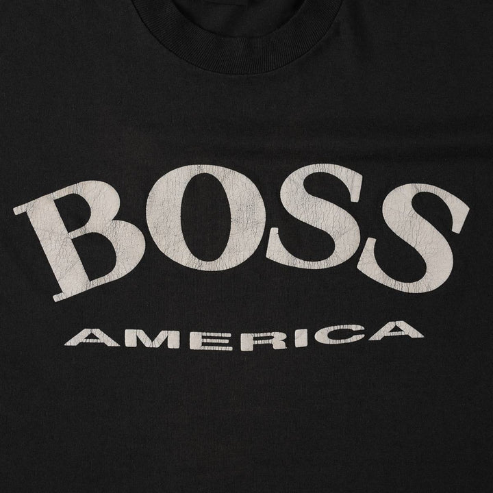 90'S Screen Stars BOSS AMERICA Print T-Shirt, Made in Canada, Men's XL equivalent, Vintage cotton black type Vintage Second Hand